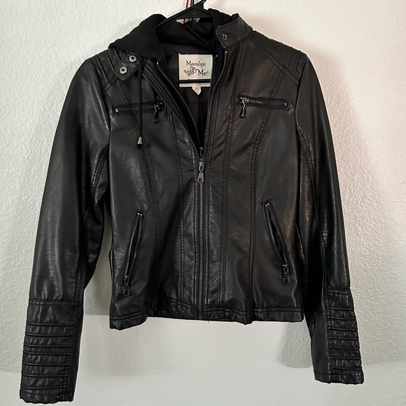 Maralyn & Me Jackets & Blazers - Maralyn & Me Black Faux Leather Jacket with Hood